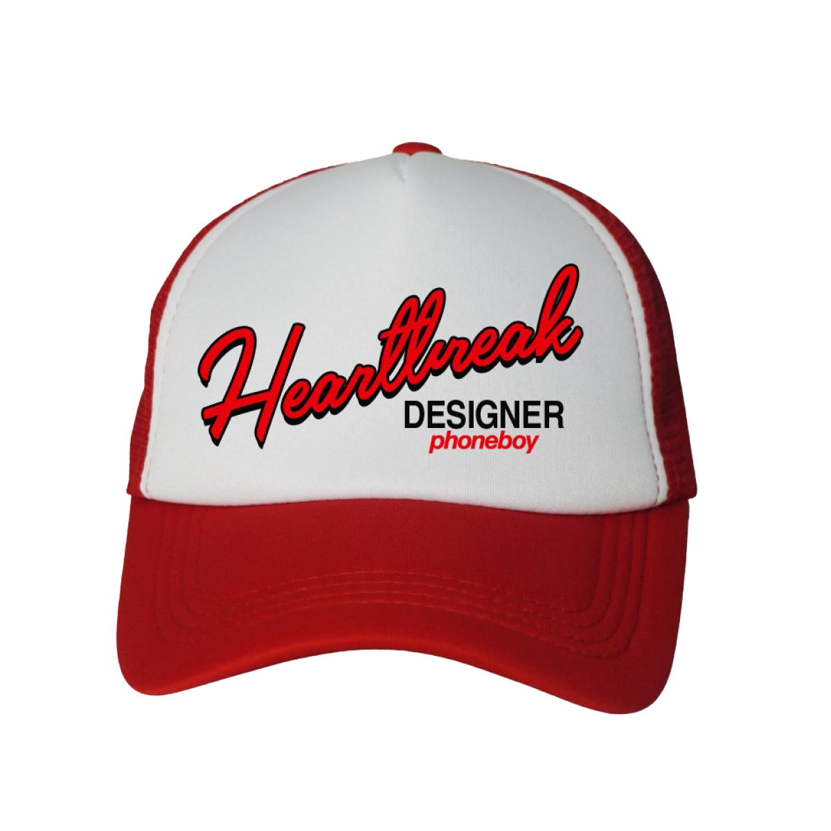 Heartbreak Designer Trucker Hat (White/Red)